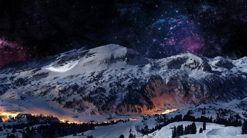 Snowy Mountain At Night