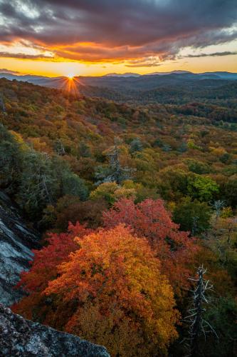 A spectacular fall sunset from the Blue Ridge Parkway in Western North Carolina, USA