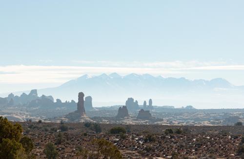 October morning in Arches N.P., with the La Sals looming in the distance