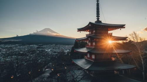 Japan, Temple, Mount Fuji