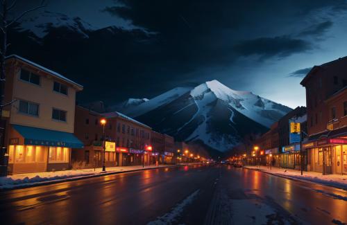 Winter Mountain City at Night