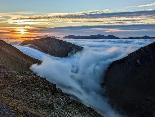 Waves flowing into a valley in the Lake District, UK