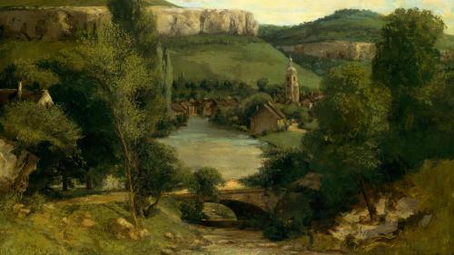 View of Ornans Painting Wallpaper