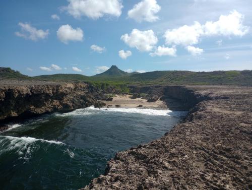 A protected sea turtle nesting site at Shete Boka National Park, and Mt. Christoffel, Curacao