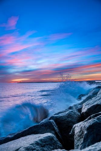 Choppy seas at sunrise on the coast of Massachusetts