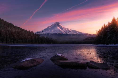 Winter Sunrise Trillium Lake, Oregon