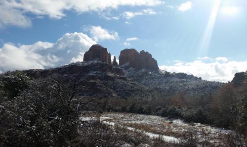 Cathedral rock from the porch of the Crescent Moon Ranch, Sedona, AZ