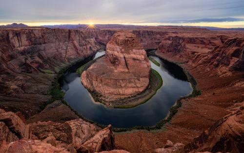 Horseshoe Bend, Arizona. Sun Flare.