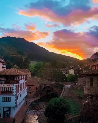 Sunset over this mountain village Potes, Spain