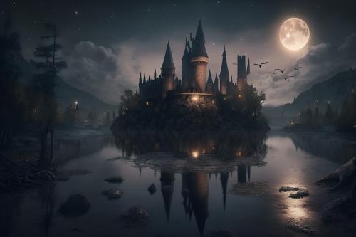 Hogwarts with a full moon - created with MidJourney AI.