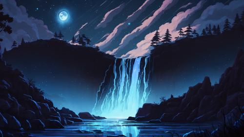 Waterfall, midnight