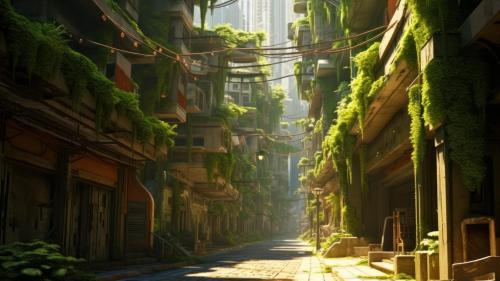 Humble Town Alley Adorned with Ivy AI Generated