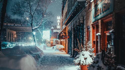 winter wallpapers, town, urban, storm, blizzard, snow, buildings