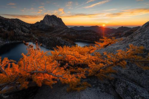 Warmed by the rising sun in the Enchantments, Washington