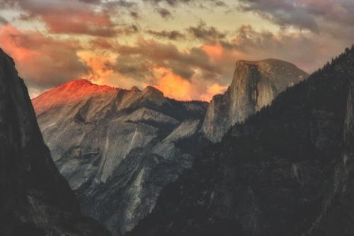 Half Dome with Clouds Rest at sunset