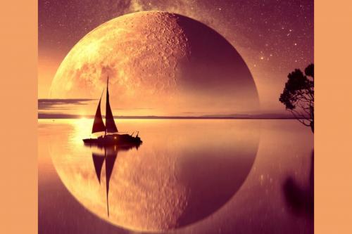 Fantastic Moon Magic Light and Water Boat With Tree