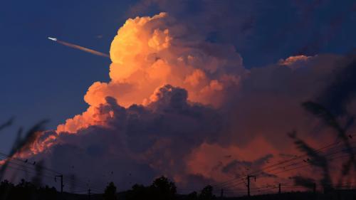 Sunset with an aeroplane