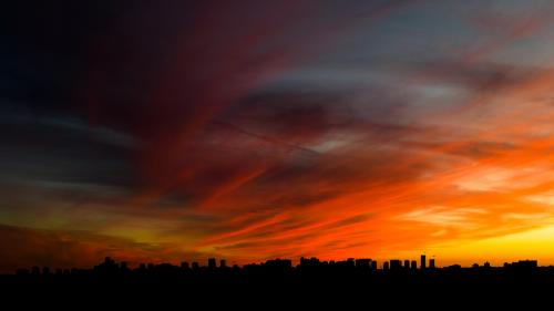 Toronto Skyline Silhouetted Against Sunset