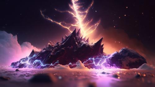 Mountain with Lightning Eruption Wallpaper