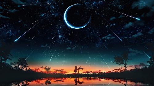 Beautiful Sunset with Moon and Stars