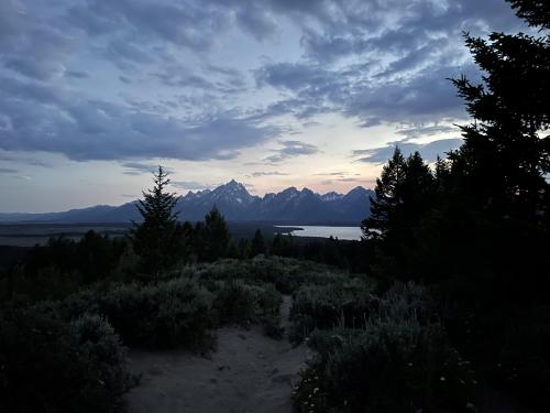 View of the Teton range from the top of Signal Mountain at dusk