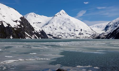 late spring, lake near Portage glacier Alaska is thawing