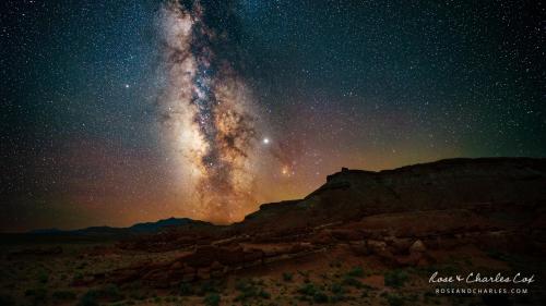 Desktop resolution photo of the day from husband and wife photography team - Milky Way over Little Egypt Geological Site, in Southern Utah