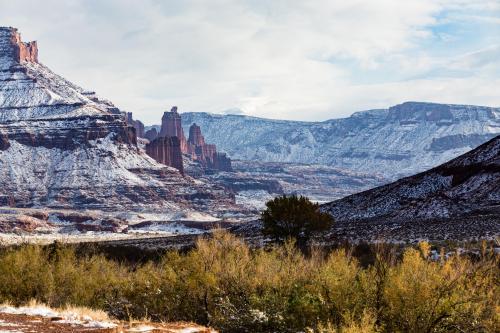 Fisher Towers coming in to view on the way to Moab, Utah