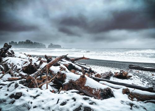 Snow Day at Rialto Beach, Washington, USA