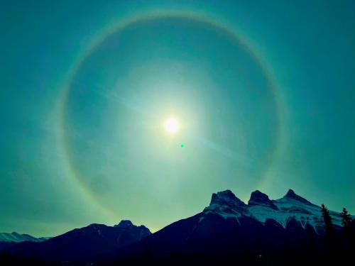 Full circle rainbow over Three Sisters mountain. Canmore, AB. 3000 x 2250.