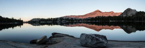 Red Sunrise Reflection at Lake of the Woods, Desolation Wilderness, California  [10405x3468]