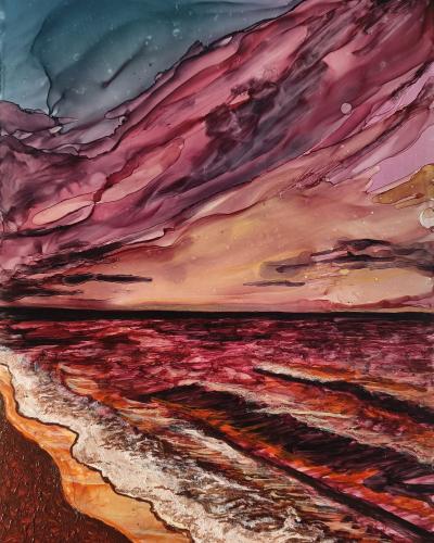 Dramatic beach sunset Art... inspired from a sunset photo of somewhere in Michigan