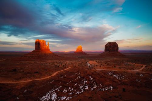 A colorful sunset lights up the famous buttes of Monument Valley, AZ  IG: @jmke.visuals