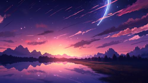 Stars Anime Sunset Scene AI Generated