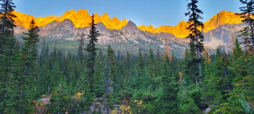 Last light, sunset at Washington Pass in North Cascades National Park, USA.