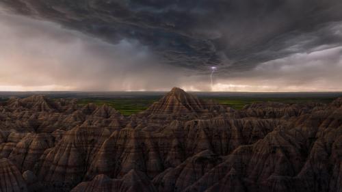 Here’s a thunderstorm over the Badlands of South Dakota.