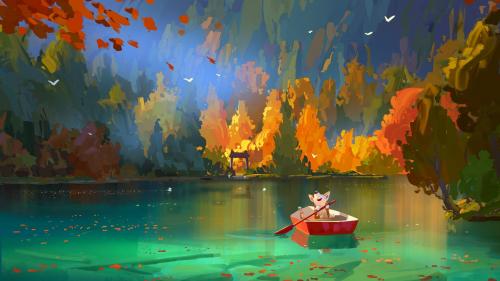 Mr. Fox paddling away on a lake