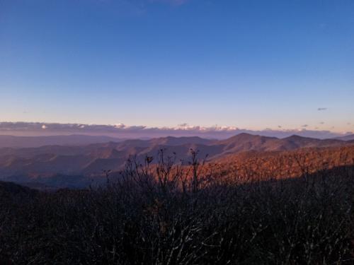 Blue Ridge mountains in NC at sunset.