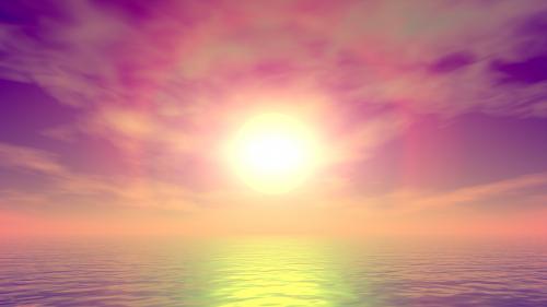 Vaporwave-tinted Water, Sun, Sky, Haze