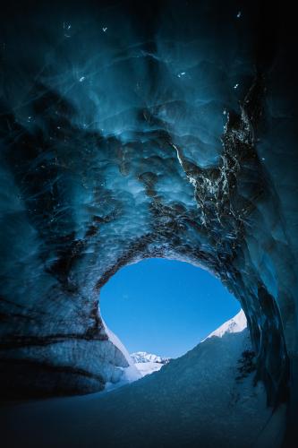 Castner Ice Cave in Alaska at night