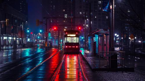 Night city tram wallpaper