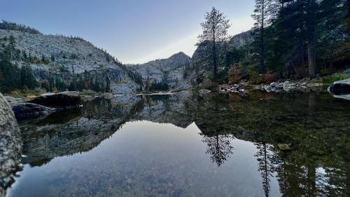 Reflections of Desolation Wilderness at twilight