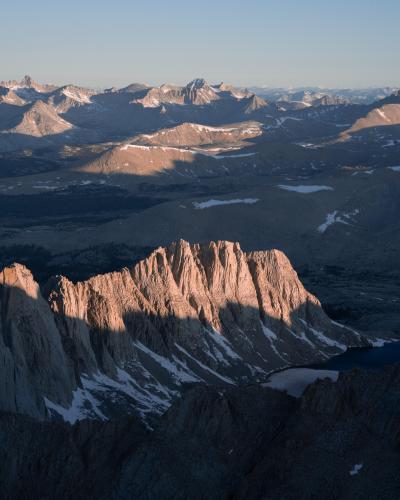 Looking to the northwest at sunrise from the top of Mt. Whitney last week