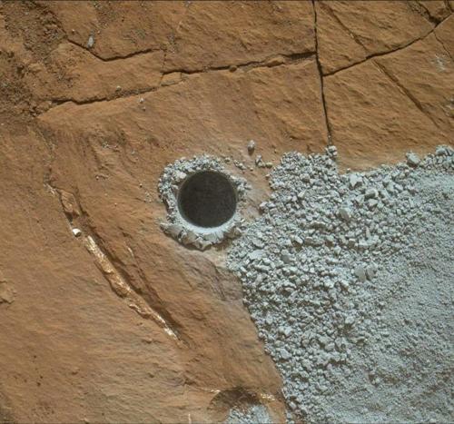 A hole drilled on Mars.