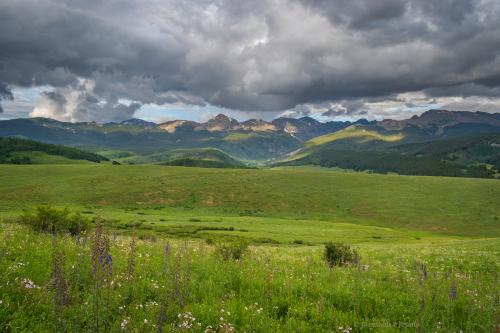 Meadows and rain clouds in the Rockies USA
