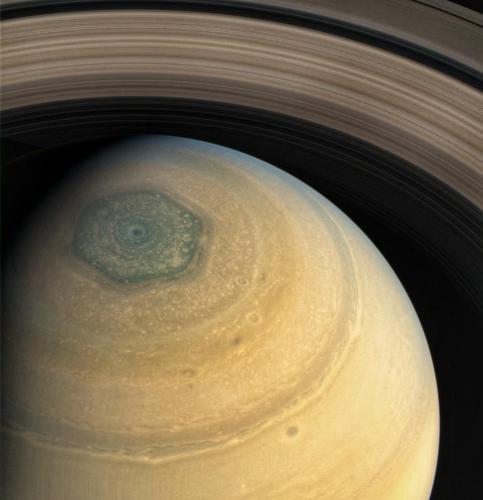 Saturn's North Pole is a hexagon.