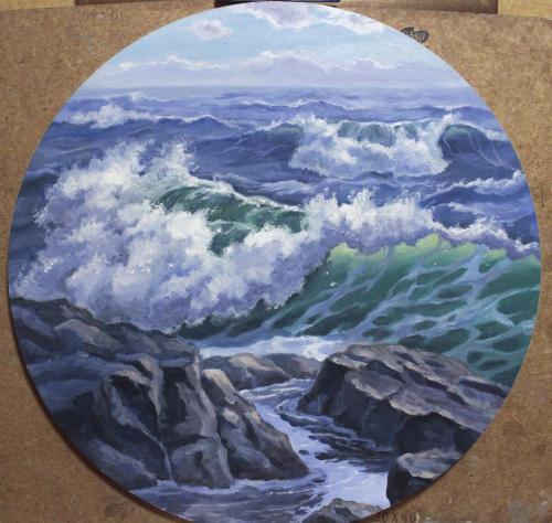 My oil painting. Stony coast. Oil on hardboard. 2021