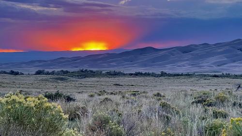 Amazing sunset at Great Sand Dunes National Park, Colorado this holiday weekend.  oc.