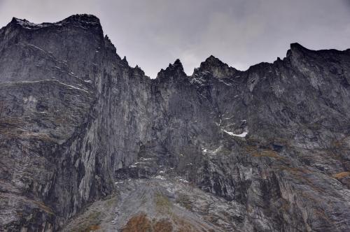 Troll Mountain on an overcast day in Romsdalen, Norway