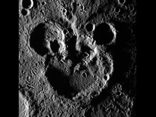 Mickey Mouse Spotted on Mercury! This scene is to the northwest of the recently named crater Magritte, in Mercury's south.
